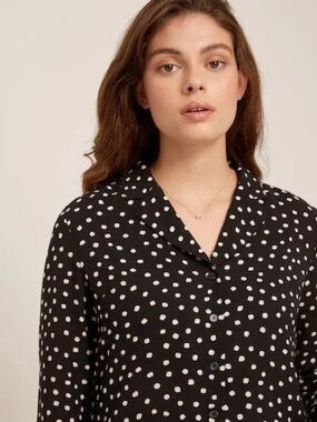 Frank And Oak Black & White Polka Dot Button-Up Blouse | Medium